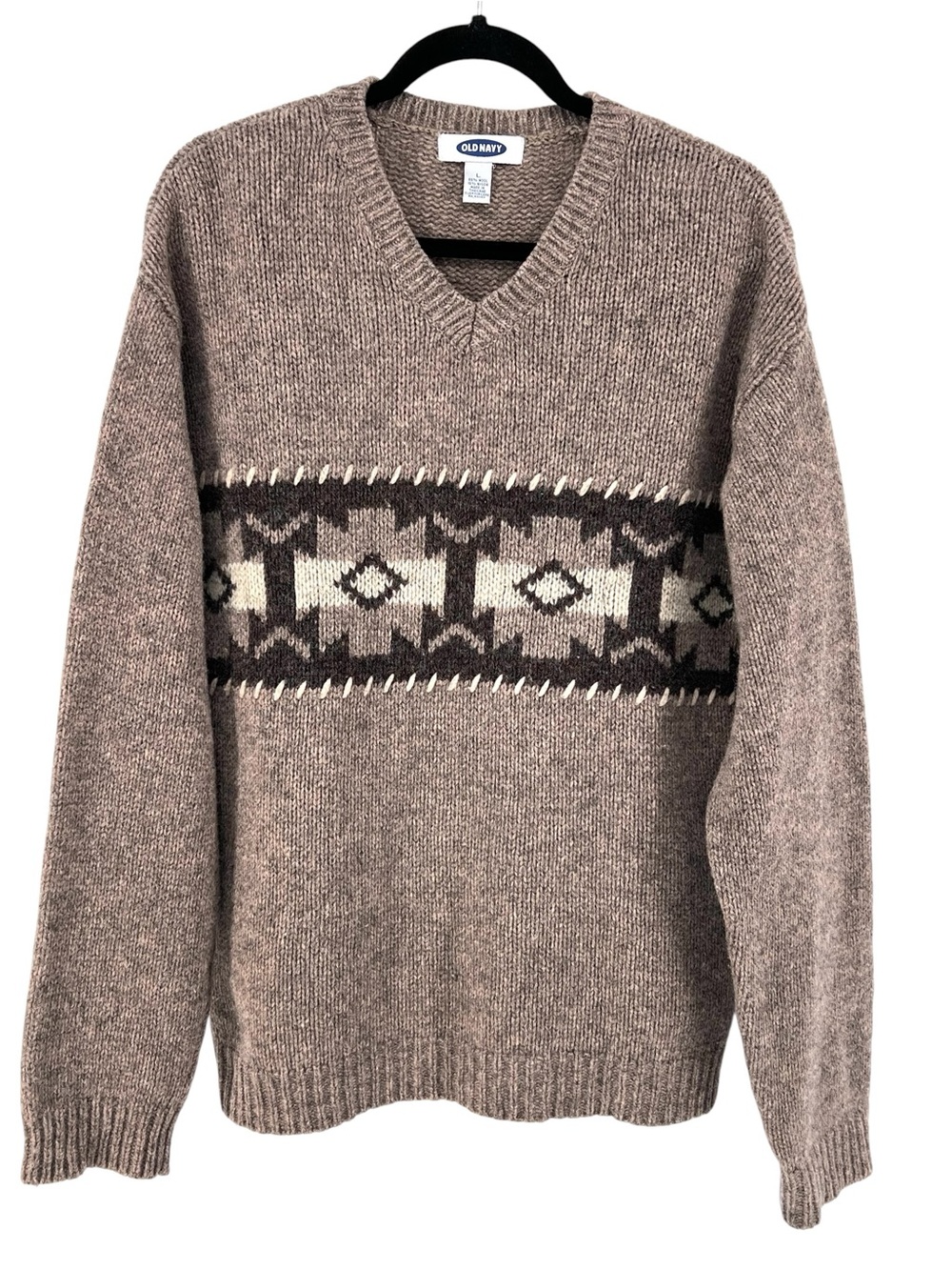 Vintage 90s Old Navy Fair Isle sweater brown Wool Blend Sz L Cabincore Heritage